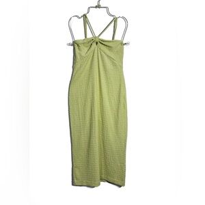Club Monaco Mock Smock Dress Chartreuse Green Textured Midi Size S NWT